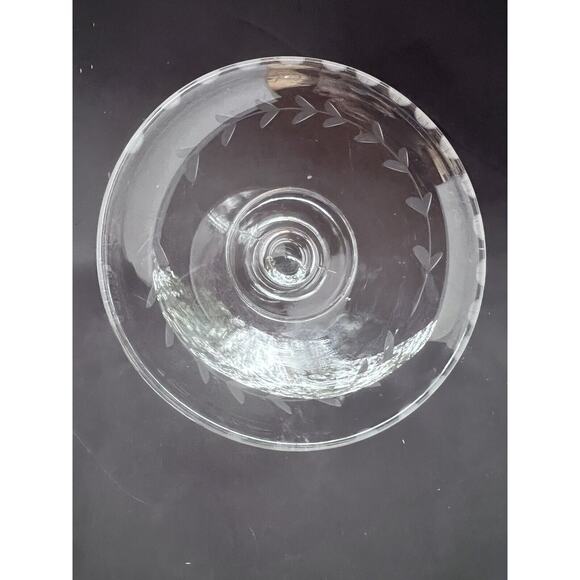Vintage Glass Compote Bowl With Etched Floral Leaf Design - Picture 7 of 9